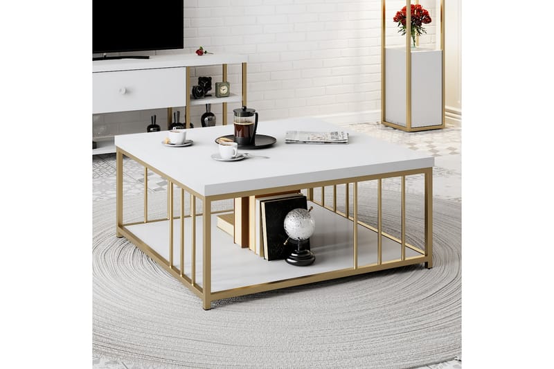 Zenn Soffbord 90x90 cm Vit/Guld - Hanah Home - Möbler - Bord & matgrupper - Soffbord