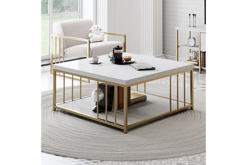 Zenn Soffbord 90x90 cm Vit/Guld - Hanah Home - Möbler - Bord & matgrupper - Soffbord