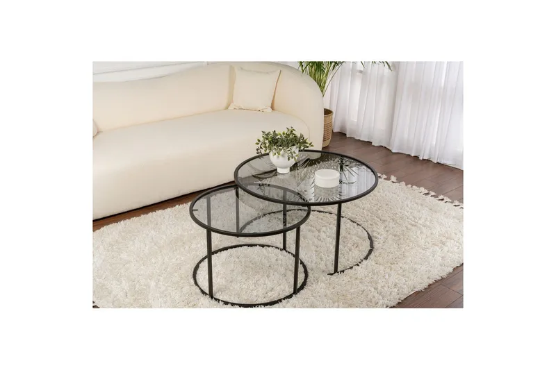 Soffbordset 2 delar Rikiya Svart Grå - Svart Grå - Möbler - Bord & matgrupper - Soffbord