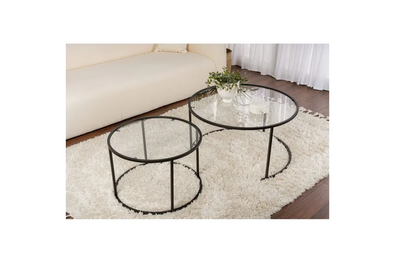 Soffbordset 2 delar Rikiya Svart Transparent - Svart Transparent - Möbler - Bord & matgrupper - Soffbord