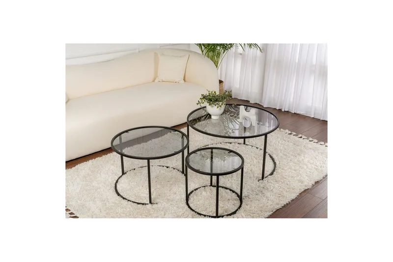 Soffbordset 3 delar Rikiya Svart Grå - Svart Grå - Möbler - Bord & matgrupper - Soffbord