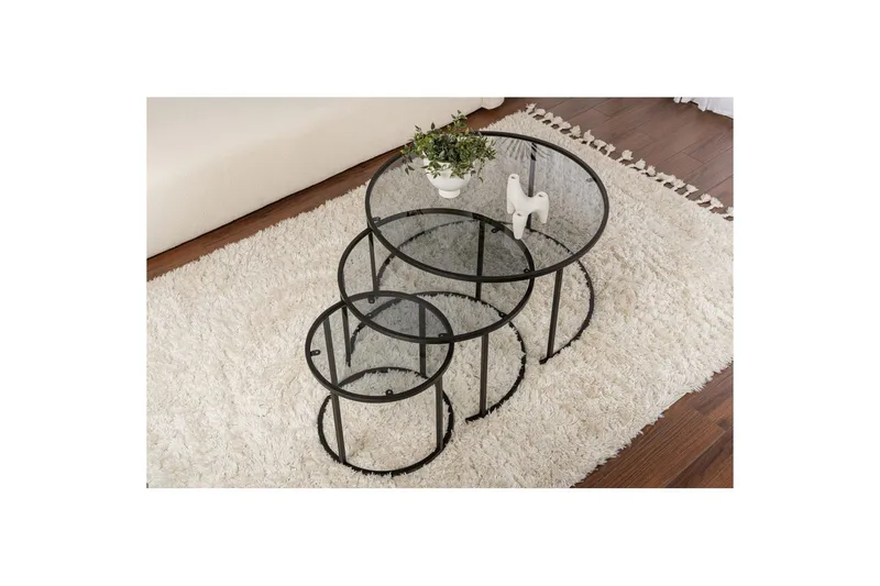 Soffbordset 3 delar Rikiya Svart Grå - Svart Grå - Möbler - Bord & matgrupper - Soffbord