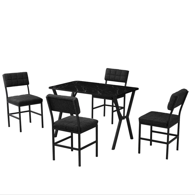 Stedum Matgrupp Bord 110 cm + 4 Stolar, Antracit Och Svart