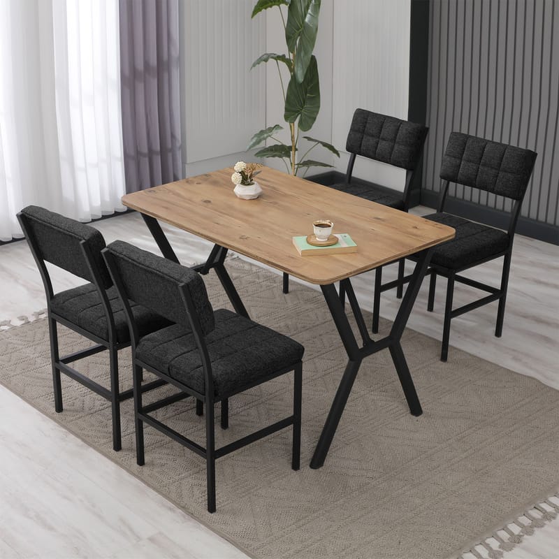 Stedum Matgrupp Bord 110 cm + 4 Stolar - Antracit Och Valnöt - Möbler - Bord & matgrupper - Matgrupper