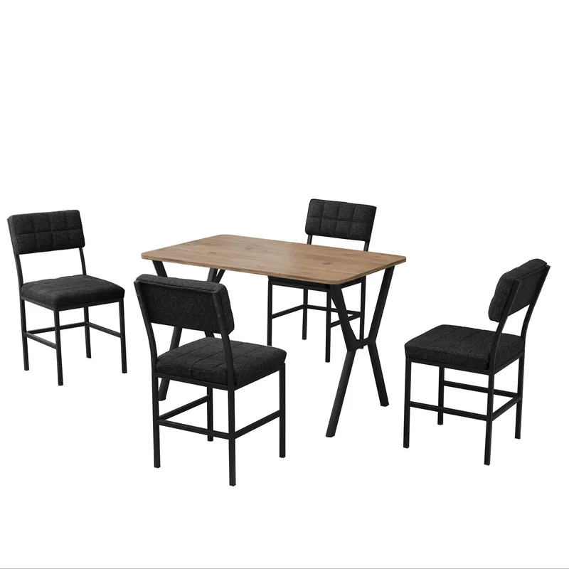 Stedum Matgrupp Bord 110 cm + 4 Stolar, Antracit Och Valnöt
