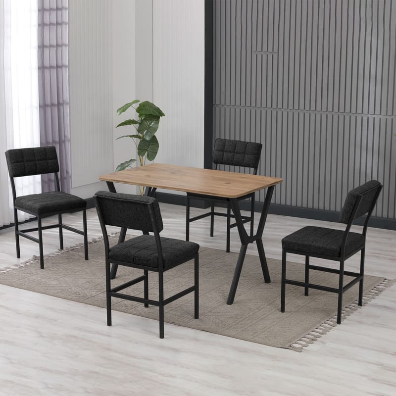 Stedum Matgrupp Bord 110 cm + 4 Stolar - Antracit Och Valnöt - Möbler - Bord & matgrupper - Matgrupper