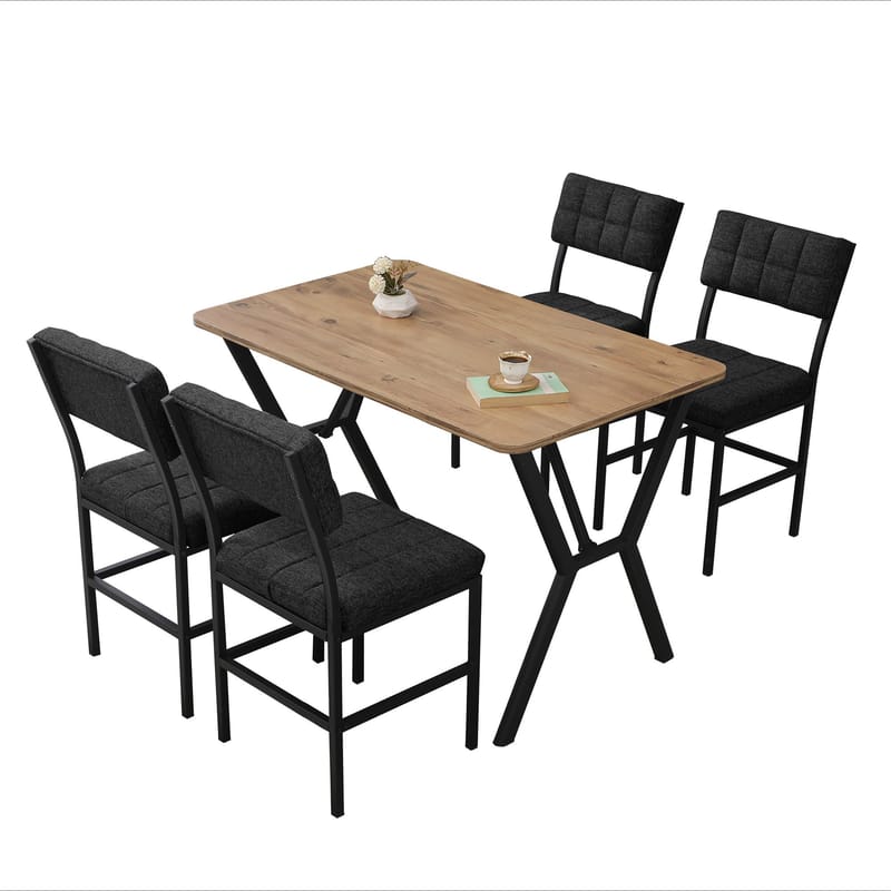 Stedum Matgrupp Bord 110 cm + 4 Stolar - Antracit Och Valnöt - Möbler - Bord & matgrupper - Matgrupper
