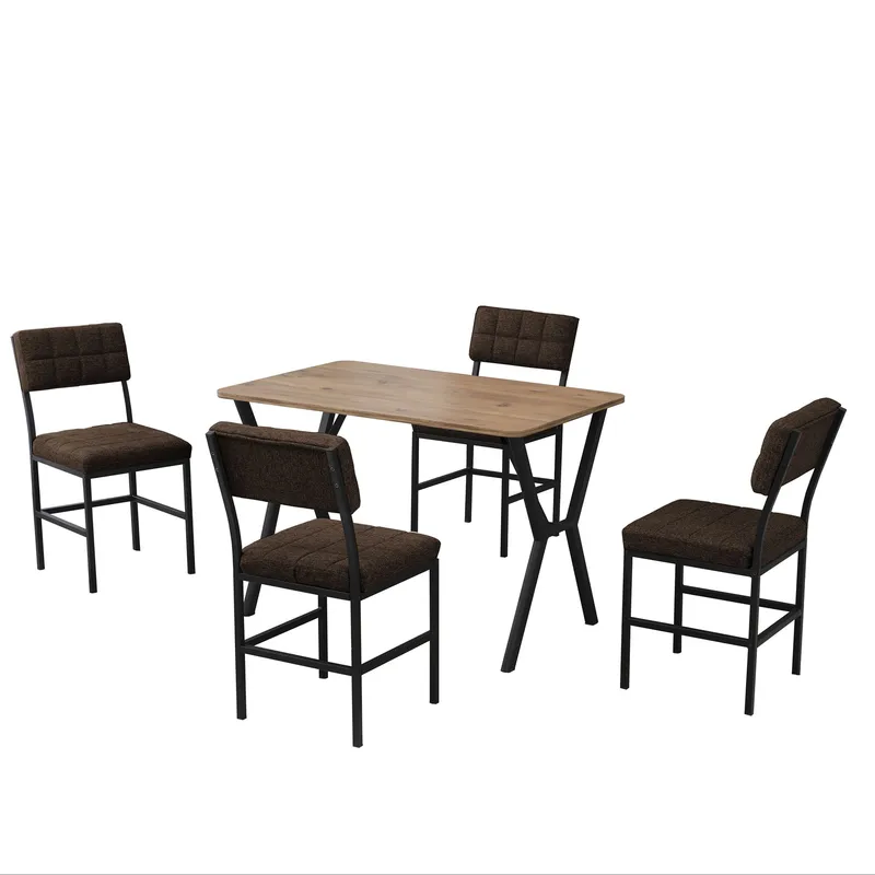Stedum Matgrupp Bord 110 cm + 4 Stolar, Brun Och Valnöt