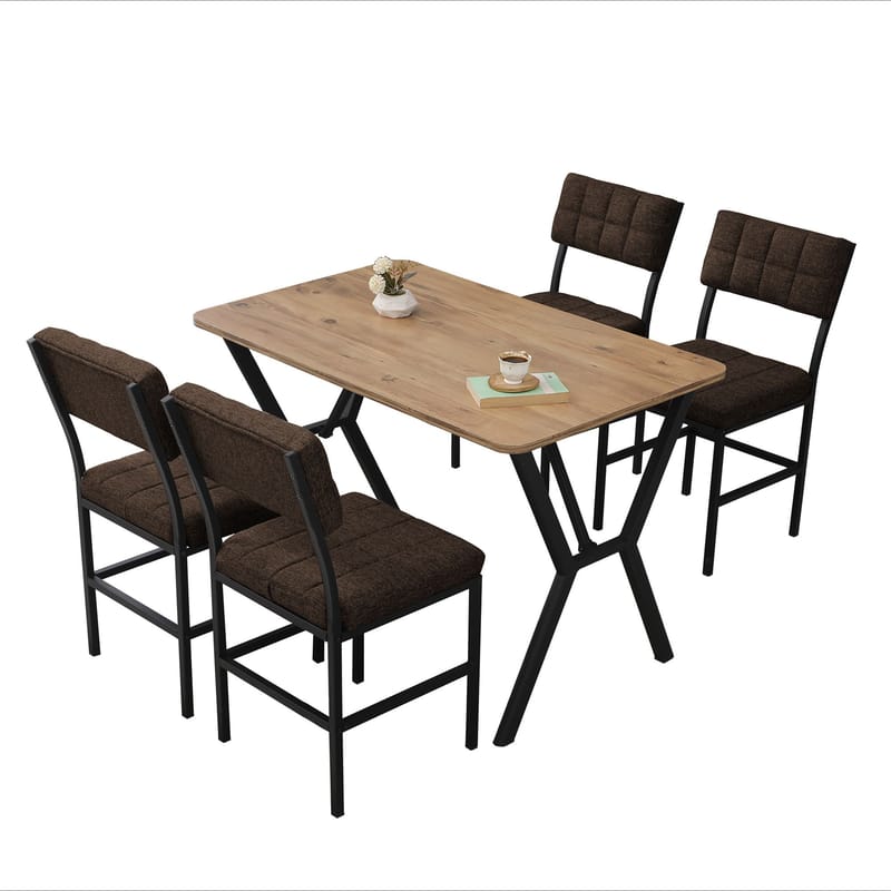 Stedum Matgrupp Bord 110 cm + 4 Stolar - Brun Och Valnöt - Möbler - Bord & matgrupper - Matgrupper