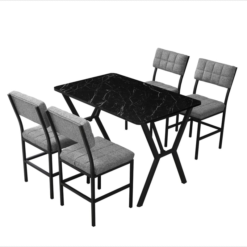 Stedum Matgrupp Bord 110 cm + 4 Stolar - Grå Och Svart - Möbler - Bord & matgrupper - Matgrupper