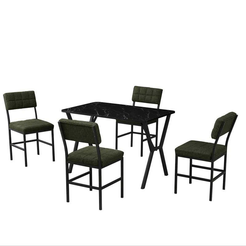 Stedum Matgrupp Bord 110 cm + 4 Stolar, Grön Och Svart