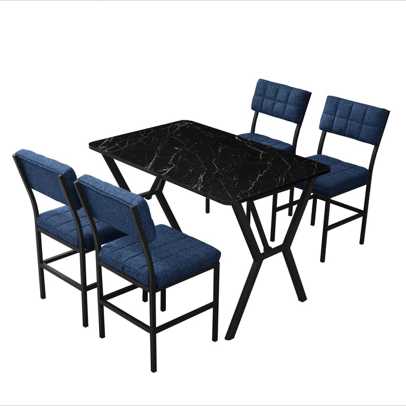 Stedum Matgrupp Bord 110 cm + 4 Stolar - Marinblå Svart - Möbler - Bord & matgrupper - Matgrupper