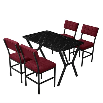 Stedum Matgrupp Bord 110 cm + 4 Stolar - Vinröd Och Svart - Möbler - Bord & matgrupper - Matgrupper