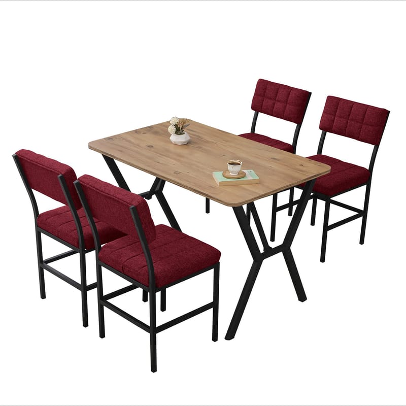 Stedum Matgrupp Bord 110 cm + 4 Stolar - Vinröd Och Valnöt - Möbler - Bord & matgrupper - Matgrupper