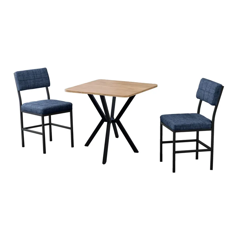 Stedum Matgrupp Bord 70 cm + 2 Stolar, Marinblå Och Valnöt