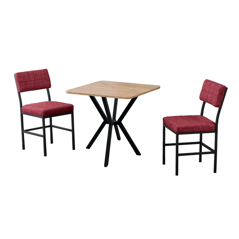 Stedum Matgrupp Bord 70 cm + 2 Stolar, Vinröd Valnöt