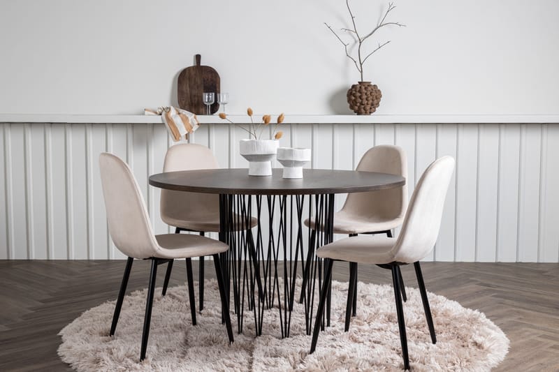 Stonaro Matgrupp  120 cm Rund med 4 Bennie stolar - Beige - Möbler - Bord & matgrupper - Matgrupper