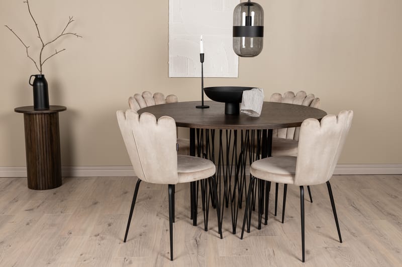 Stonaro Matgrupp  120 cm Rund med 4 Limhamn stolar - Beige - Möbler - Bord & matgrupper - Matgrupper