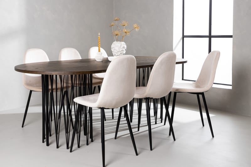 Stonaro Matgrupp  220 cm Oval med 6 Bennie stolar - Beige - Möbler - Bord & matgrupper - Matgrupper