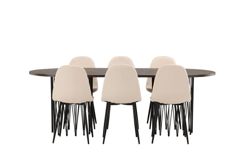 Stonaro Matgrupp  220 cm Oval med 6 Bennie stolar - Beige - Möbler - Bord & matgrupper - Matgrupper