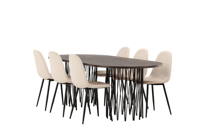 Stonaro Matgrupp  220 cm Oval med 6 Bennie stolar - Beige - Möbler - Bord & matgrupper - Matgrupper