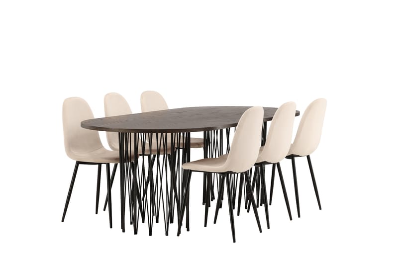 Stonaro Matgrupp  220 cm Oval med 6 Bennie stolar - Beige - Möbler - Bord & matgrupper - Matgrupper