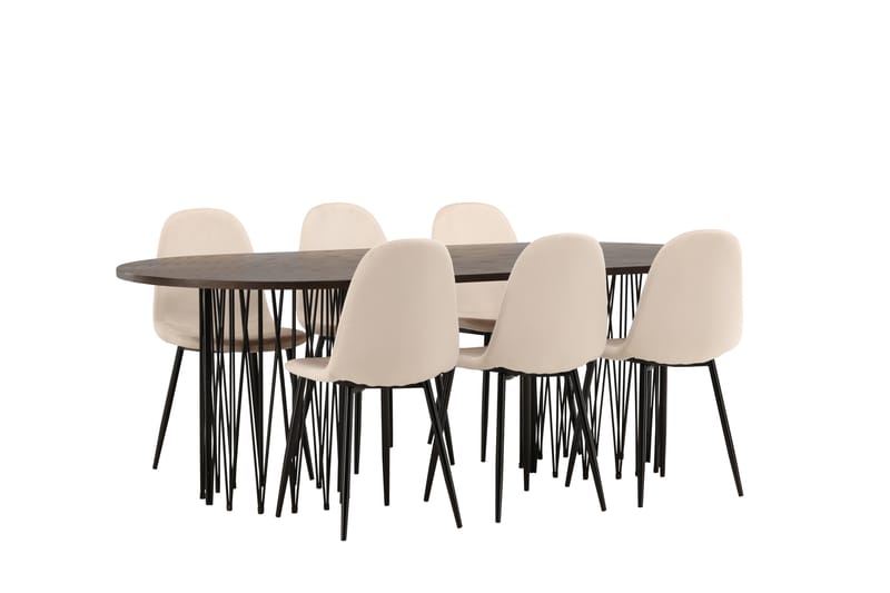 Stonaro Matgrupp  220 cm Oval med 6 Bennie stolar - Beige - Möbler - Bord & matgrupper - Matgrupper