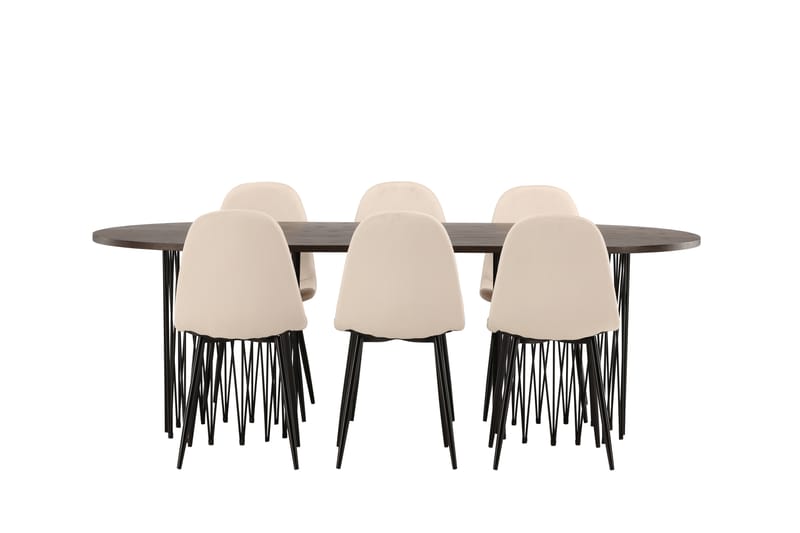 Stonaro Matgrupp  220 cm Oval med 6 Bennie stolar - Beige - Möbler - Bord & matgrupper - Matgrupper