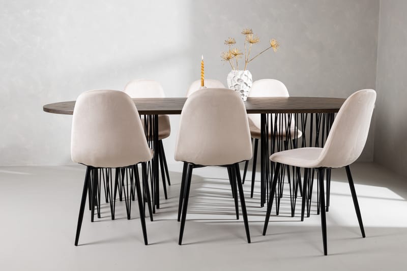Stonaro Matgrupp  220 cm Oval med 6 Bennie stolar - Beige - Möbler - Bord & matgrupper - Matgrupper