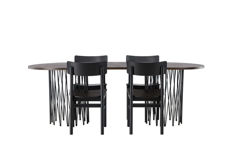 Stone Matgrupp + 4 Montros stolar Oval, Svart/Mocca