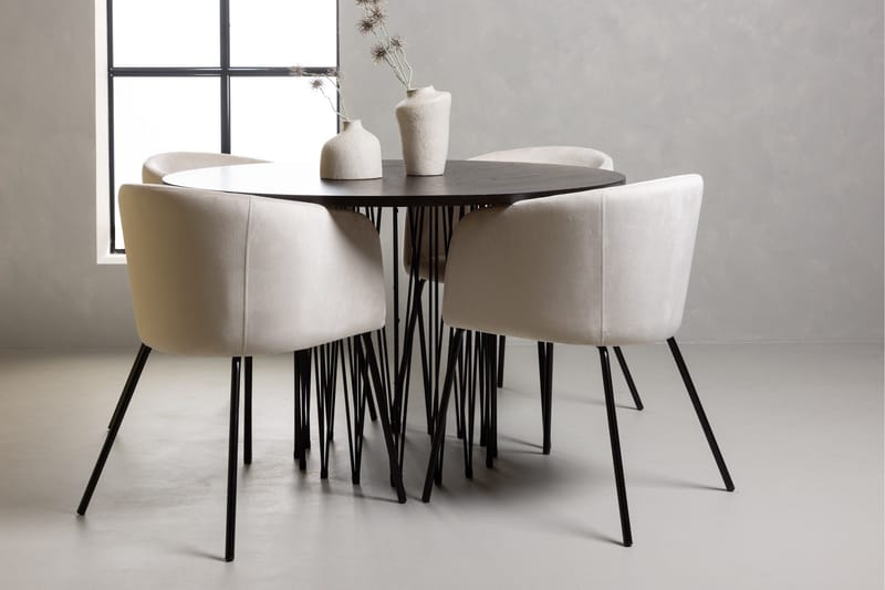 Stone Matgrupp 120 cm Rund med 4 Berit stolar - Beige - Möbler - Bord & matgrupper - Matgrupper