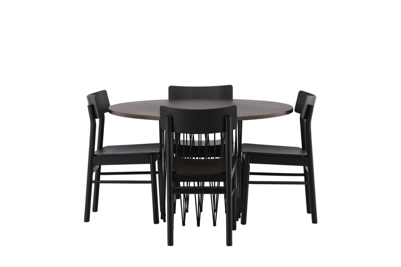 Stone Matgrupp 120 cm Rund med 4 Montros stolar, Svart