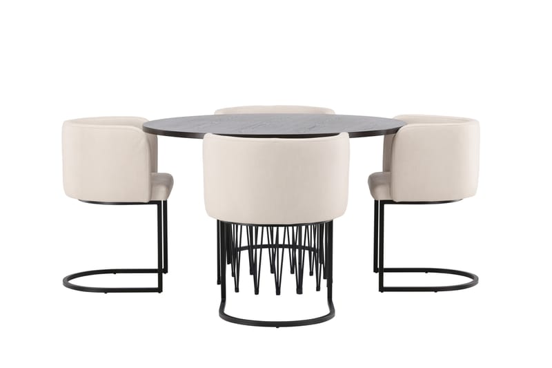 Stone Matgrupp 120 cm Rund med 4 Simrishamn stolar - Beige - Möbler - Bord & matgrupper - Matgrupper
