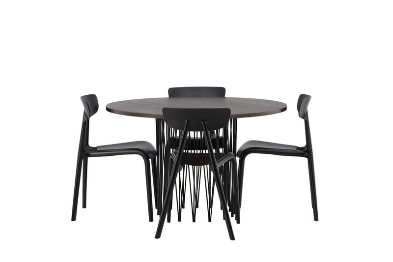 Stone Matgrupp 120 cm Rund med 4 Ursholmen stolar, Svart