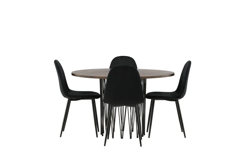 Stone Matgrupp 120 cm Rund med 4 Polar stolar, Svart