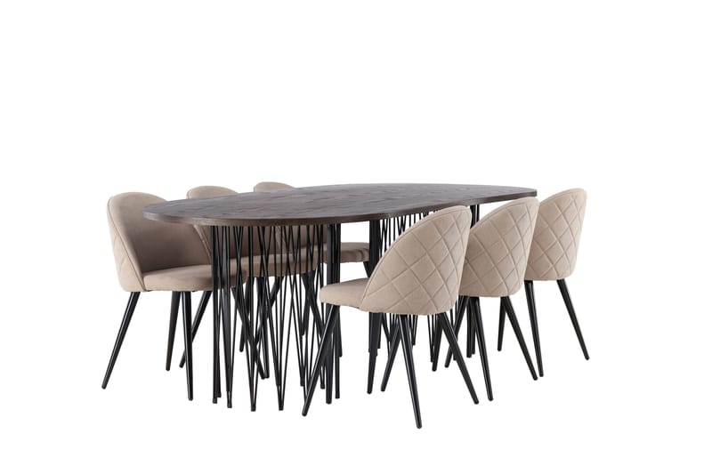 Stone Matgrupp 220 cm Rektangulär med 6 Velvet stolar - Beige - Möbler - Bord & matgrupper - Matgrupper