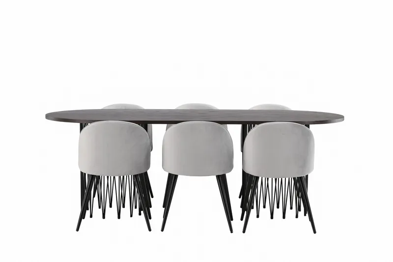 Stone Matgrupp 220 cm Rektangulär med 6 Velvet stolar - Grå - Möbler - Bord & matgrupper - Matgrupper