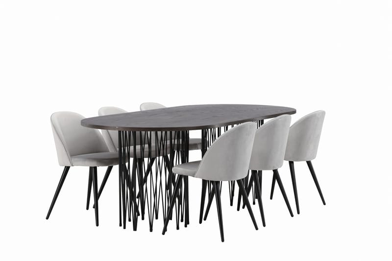 Stone Matgrupp 220 cm Rektangulär med 6 Velvet stolar - Grå - Möbler - Bord & matgrupper - Matgrupper