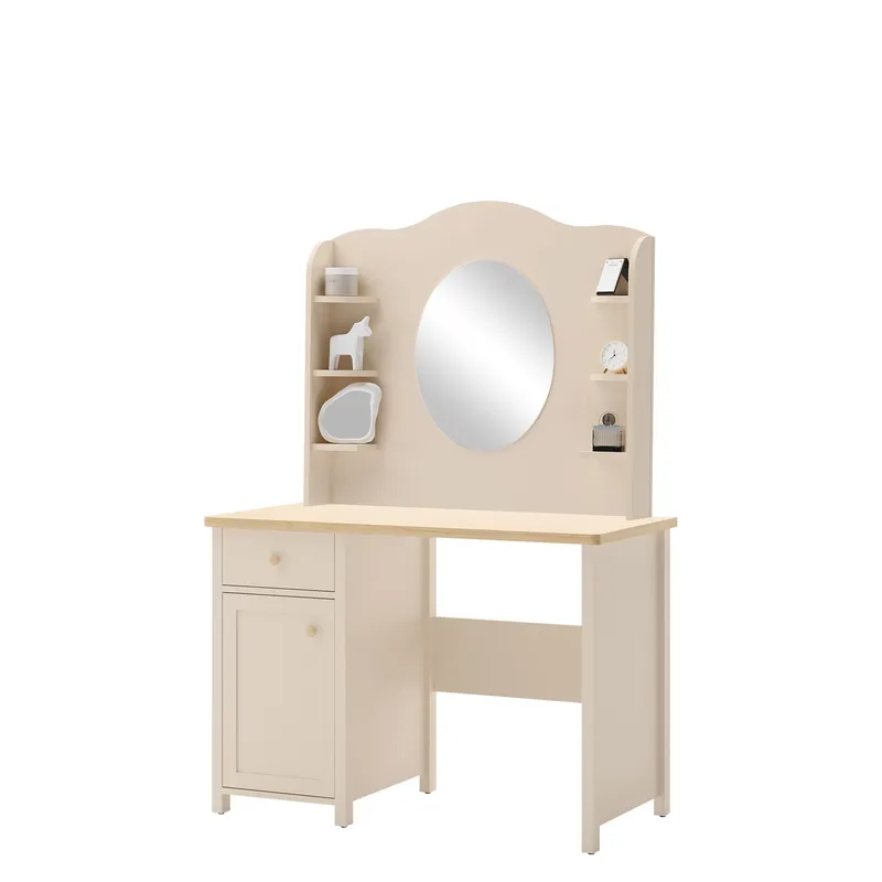 Storys Sminkbord med Förvaring och Lådor i Trä med Glasspegel, Beige