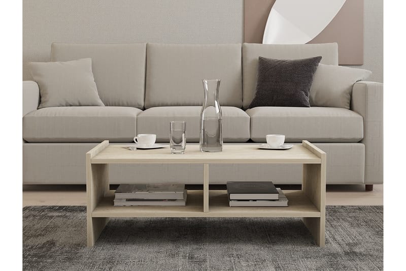 Taharoa 90 cm Rektangulärt Soffbord med Hyllor i Trä - Beige - Möbler - Bord & matgrupper - Soffbord