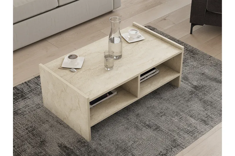 Taharoa 90 cm Rektangulärt Soffbord med Hyllor i Trä - Beige - Möbler - Bord & matgrupper - Soffbord