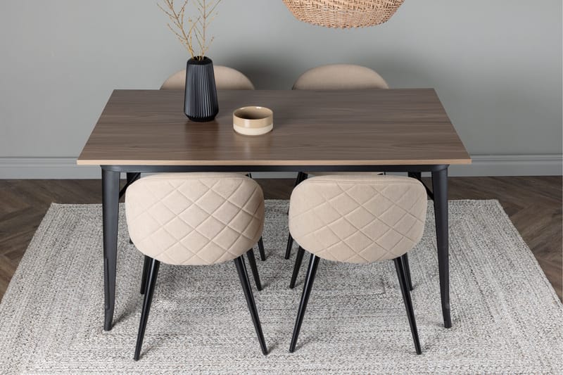Tempe Matgrupp 140 cm Rektangulär med 4 Velvet stolar - Beige - Möbler - Bord & matgrupper - Matgrupper