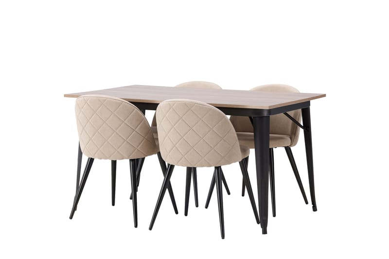 Tempe Matgrupp 140 cm Rektangulär med 4 Velvet stolar - Beige - Möbler - Bord & matgrupper - Matgrupper