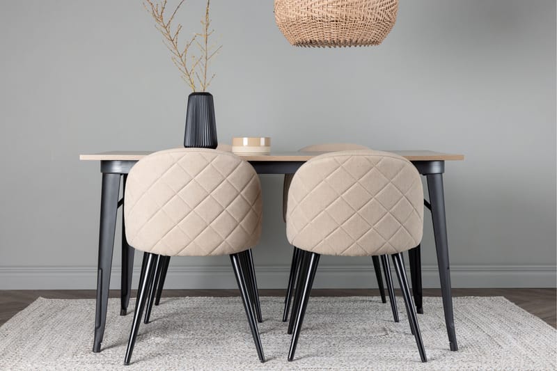 Tempe Matgrupp 140 cm Rektangulär med 4 Velvet stolar - Beige - Möbler - Bord & matgrupper - Matgrupper