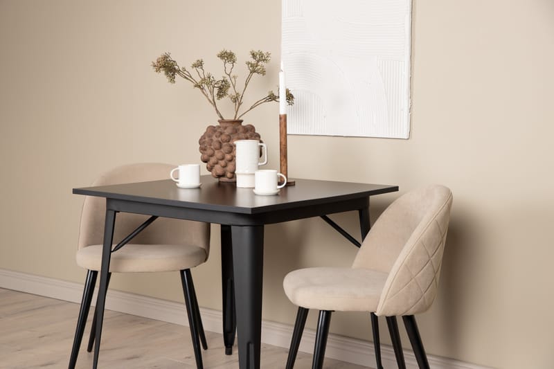 Tempe Matgrupp 80 cm Rektangulär med 2 Velvet stolar - Beige - Möbler - Bord & matgrupper - Matgrupper