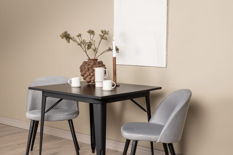 Tempe Matgrupp 80 cm Rektangulär med 2 Velvet stolar - Svart - Möbler - Bord & matgrupper - Matgrupper