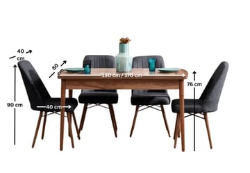 Teral Matgrupp Förlängningsbar 130-170 cm med 4 Stolar - Antracit - Möbler - Bord & matgrupper - Matgrupper