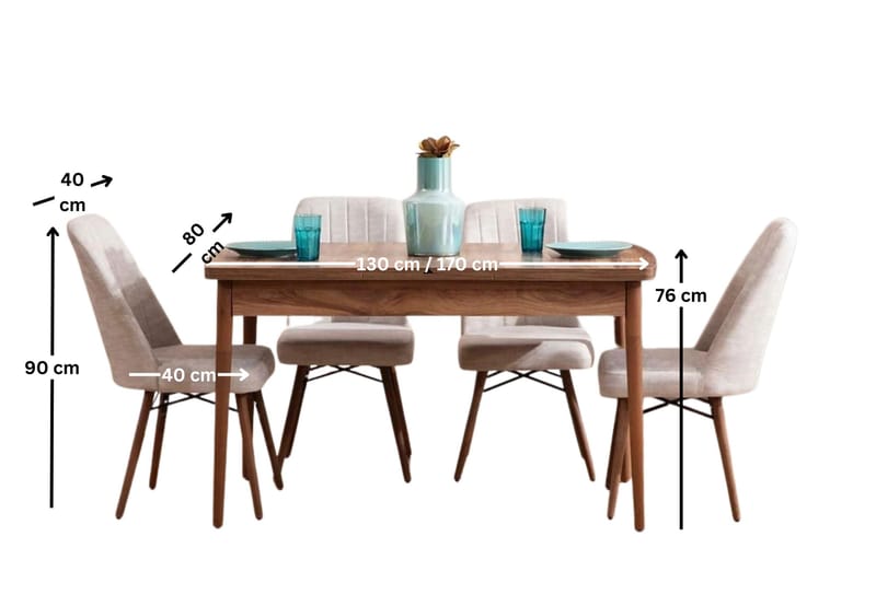 Teral Matgrupp Förlängningsbar 130-170 cm med 4 Stolar - Möbler - Bord & matgrupper - Matgrupper