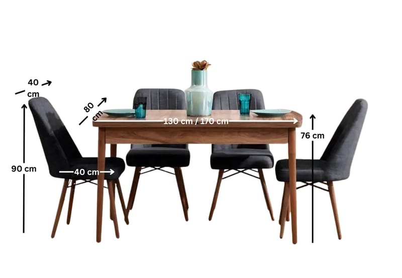 Teral Matgrupp Förlängningsbar 130-170 cm med 4 Stolar - Möbler - Bord & matgrupper - Matgrupper