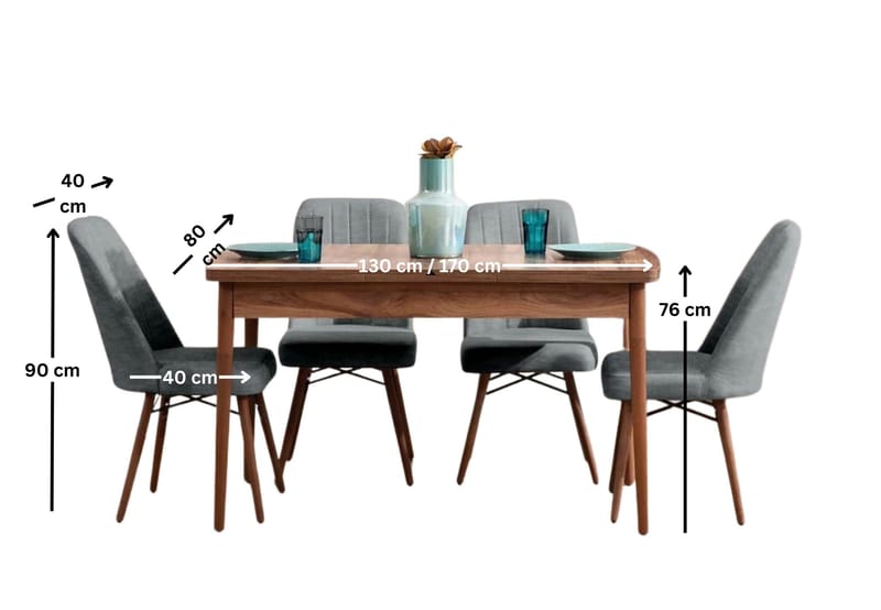 Teral Matgrupp Förlängningsbar 130-170 cm med 4 Stolar - Möbler - Bord & matgrupper - Matgrupper